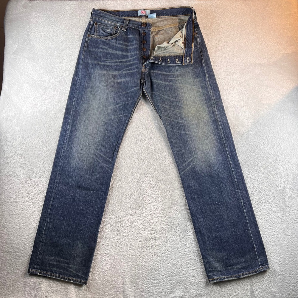 Levis 501 Original Straight Leg Button Fly Jeans Medium Wash Blue Mens 34x32